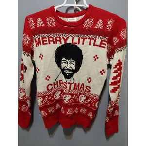 Bob Ross Red Ugly Christmas Sweater "Merry Little Christmas" Men's Size Small